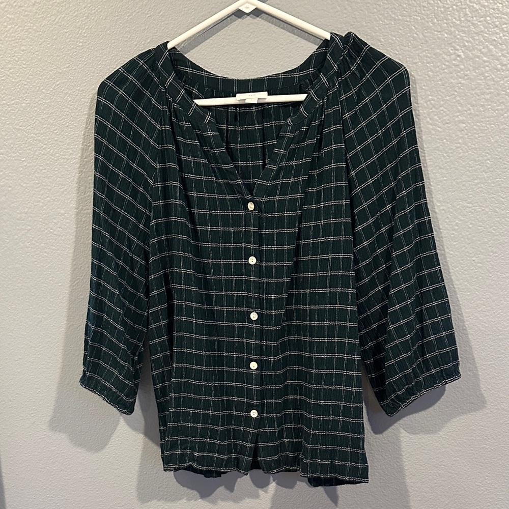 J. Jill Green Plaid Button-Up Blouse